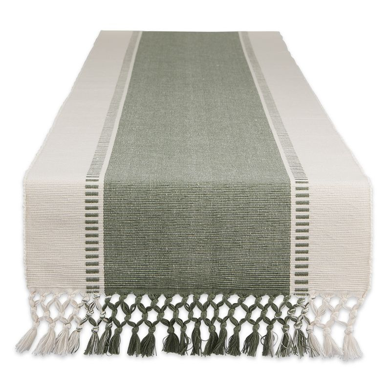 Design Imports  Ribbed Dobby Stripe Table Runner, Artichoke Green, 13X108"