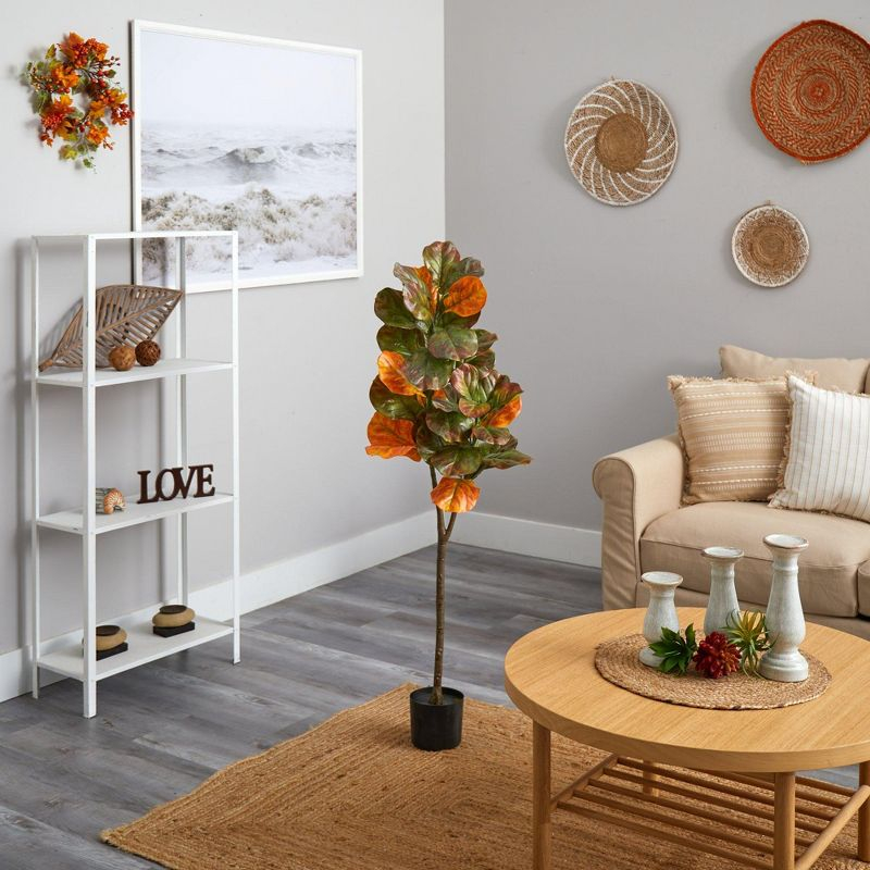 Nearly Natural 4.5-ft Autumn Fiddle Leaf Artificial Fall Tree