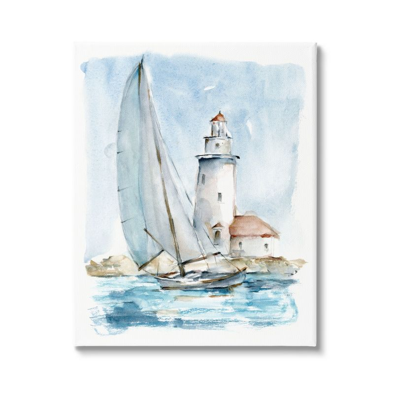 Stupell Industries Nautical Sailboat & Lighthouse Gallery Wrapped Canvas Wall Art, 24 x 30