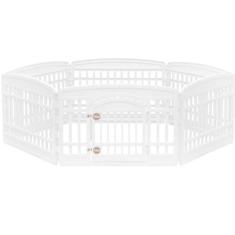 IRIS USA 24" Exercise 6-Panel Pet Playpen with Door, Dog Cat Playpen For Puppy Small Dogs Keep Pets Secure Easy Assemble Easy Storing, White