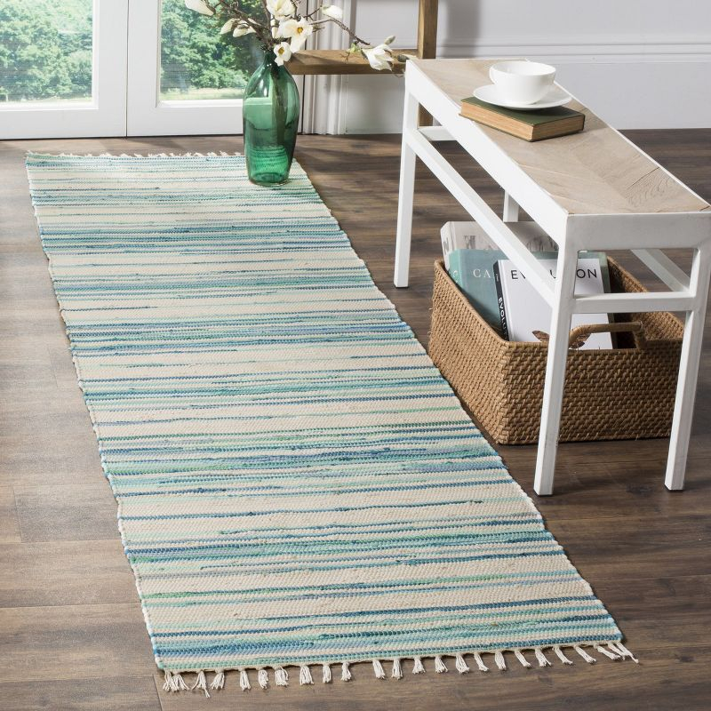 Rag Rug RAR126 Hand Woven Indoor Runner Rug - 2'3"x9' - Ivory/Green - Safavieh