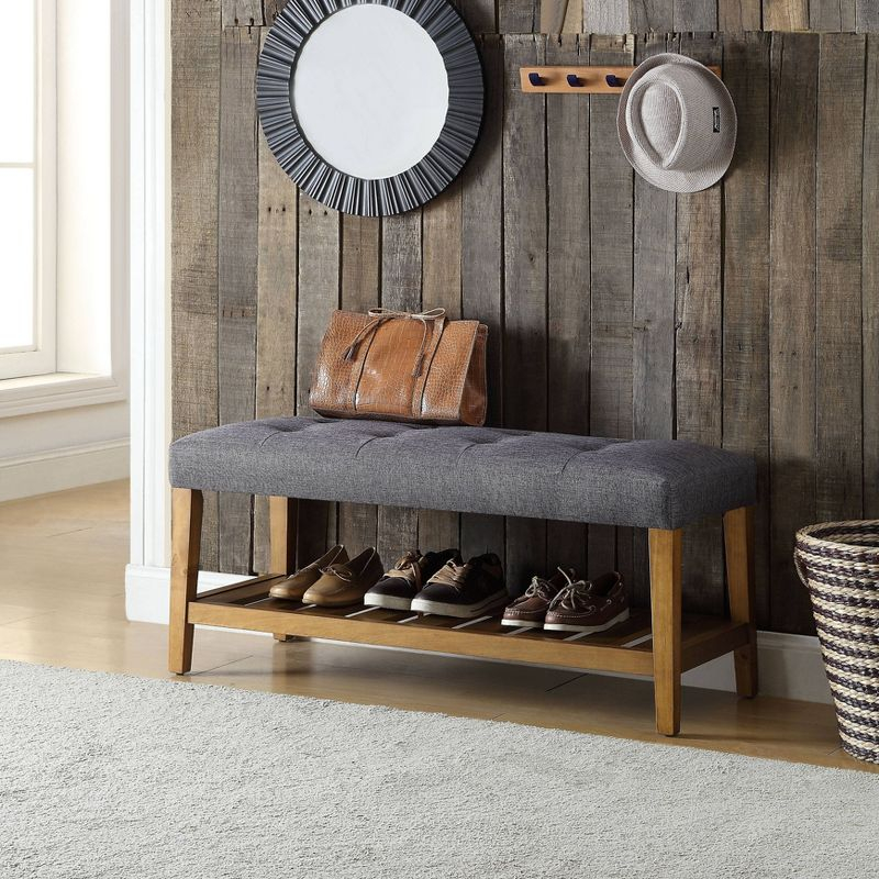 Acme Furniture Charla Bench Gray Fabric/Oak Finish