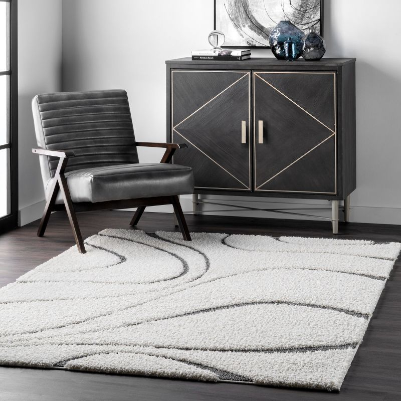 Nuloom Carolyn Abstract 7x9 Shag Indoor Area Rug for Living Room Bedroom Dining Room Nursery, Beige/Grey