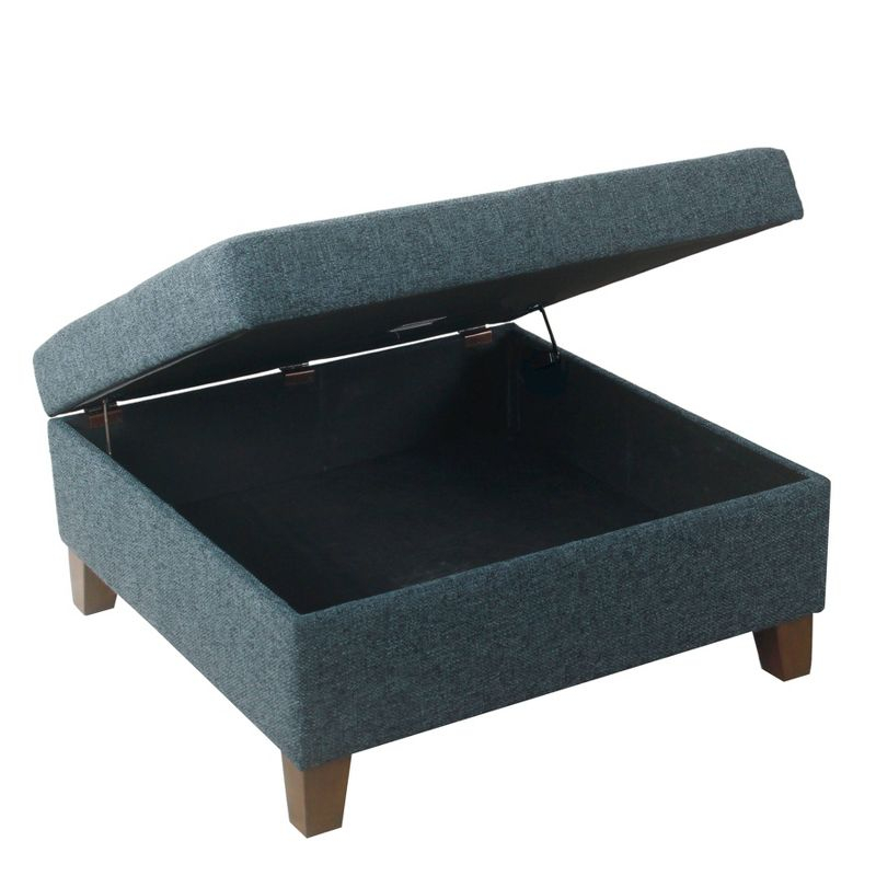 32" Luxury Square Storage Ottoman Textured Navy - HomePop: Hinged Lid, Wood Legs, Easy Assembly