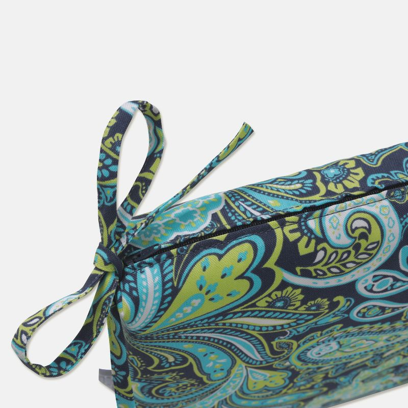 2pk Outdoor Square Edge Seat Cushion Set - Navy/Turqouise/Paisley - Pillow Perfect: Weather-Resistant with Ties, Zippered
