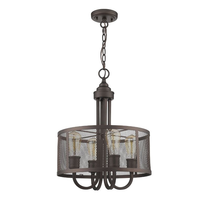 Chloe Lighting Ironclad Industrial-Style 4 Light Rubbed Bronze Ceiling Pendant 16" Wide