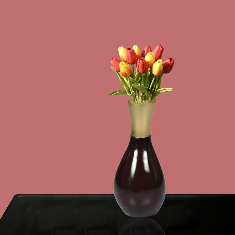 Uniquewise Aluminium-Casted Modern Decorative Flower Table Vase, Two Tone Brown and Gold 6.75 Inch