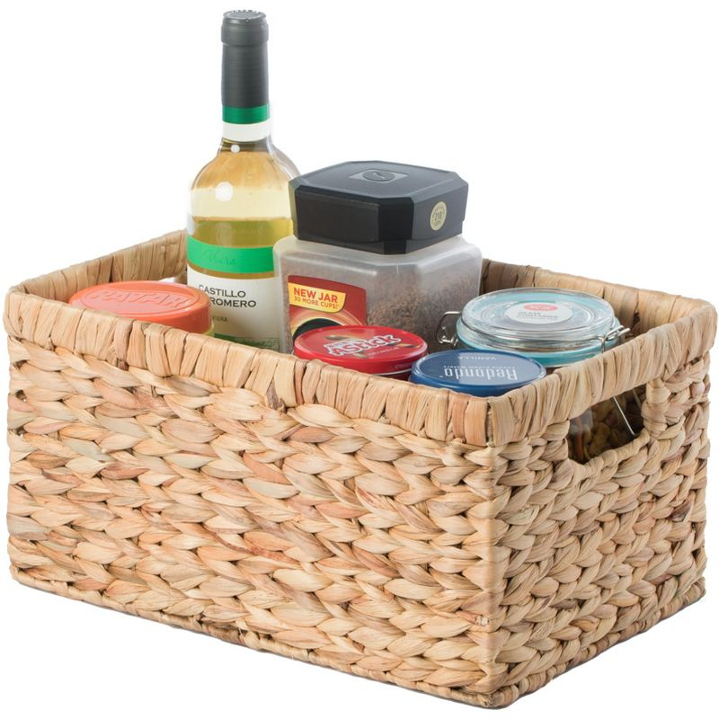 Vintiquewise Natural Woven Water Hyacinth Wicker Rectangular Storage Bin Basket with Handles, Medium