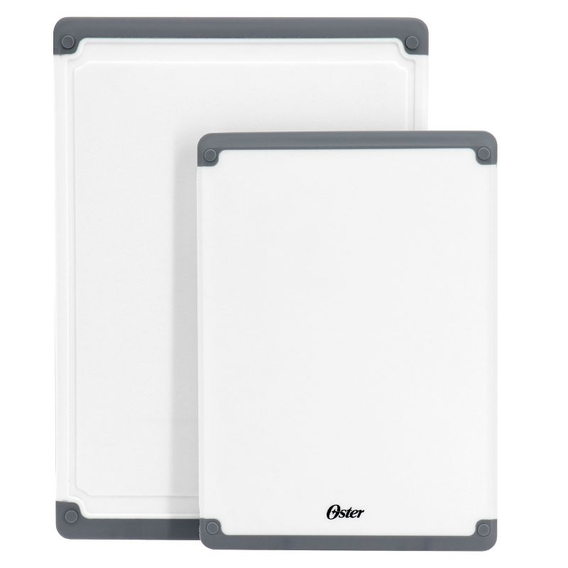 Oster Bergen 2 Piece Rectangular Plastic Cutting Board Set in White with Non-Slip Feet