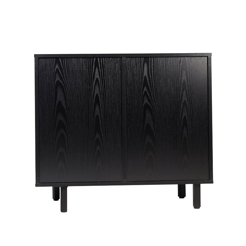 Flash Furniture Elmont Classic Bar and Sideboard with Shaker Style Single Door Cabinet with Hanging Glass Storage and Open Bottle Shelves, Black