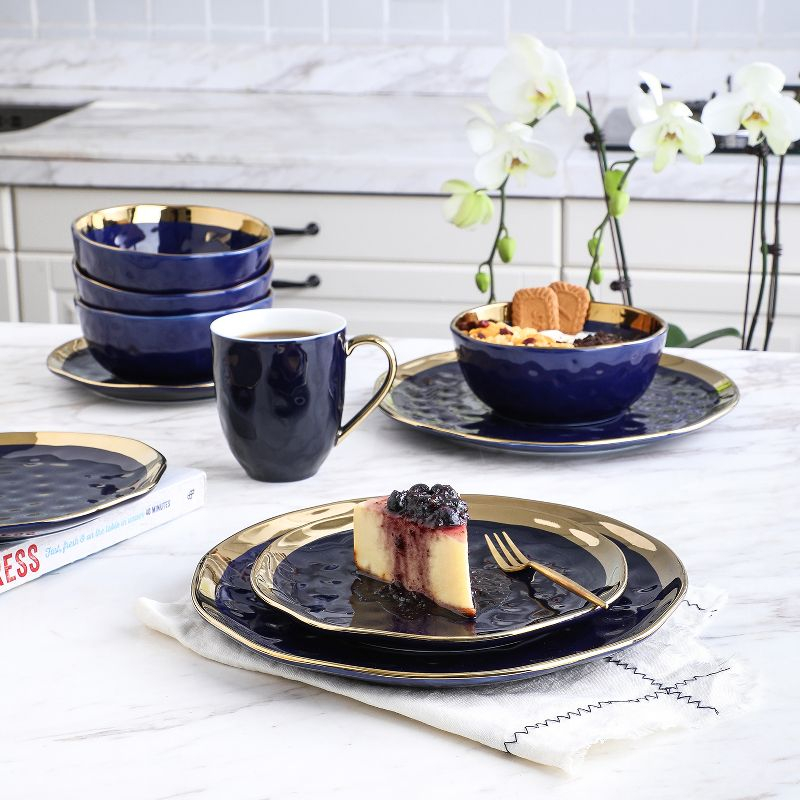 Stone Lain Florian 32-Piece Porcelain Dinnerware Set, Service for 8, Navy Blue