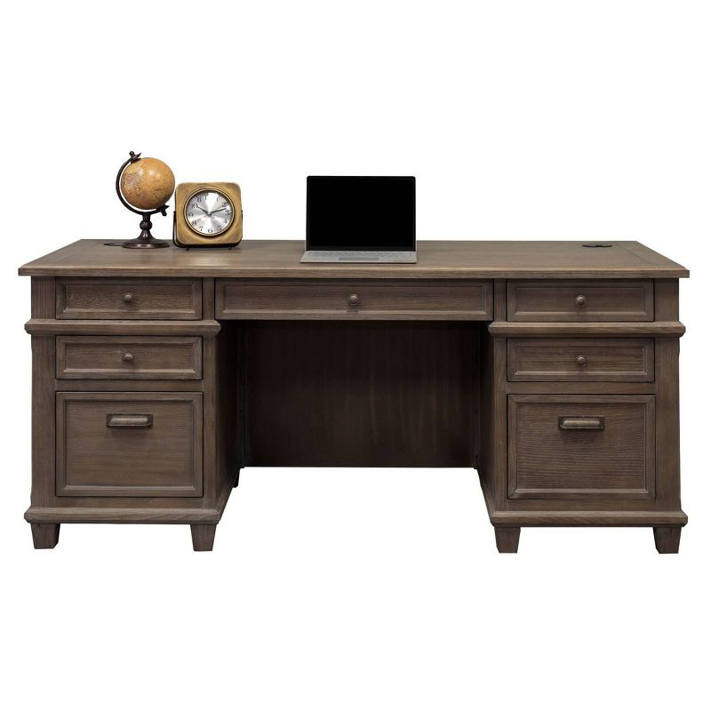 Carson Double Pedestal Desk Brown - Martin Furniture: Solid Wood, Veneers, No Assembly Required