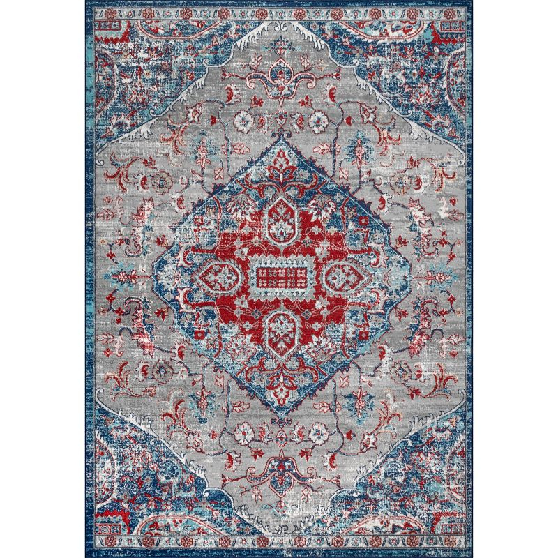 3'x5' Modern Persian Vintage Medallion Area Rug, Red/Navy - JONATHAN Y