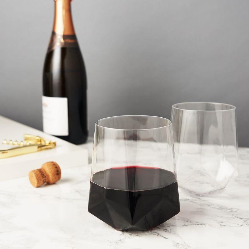 Viski Raye Faceted Crystal Wine Glasses Set of 2 - Premium Crystal Clear Glass, Modern Stemless, Wine Glass Gift Set, 20 oz
