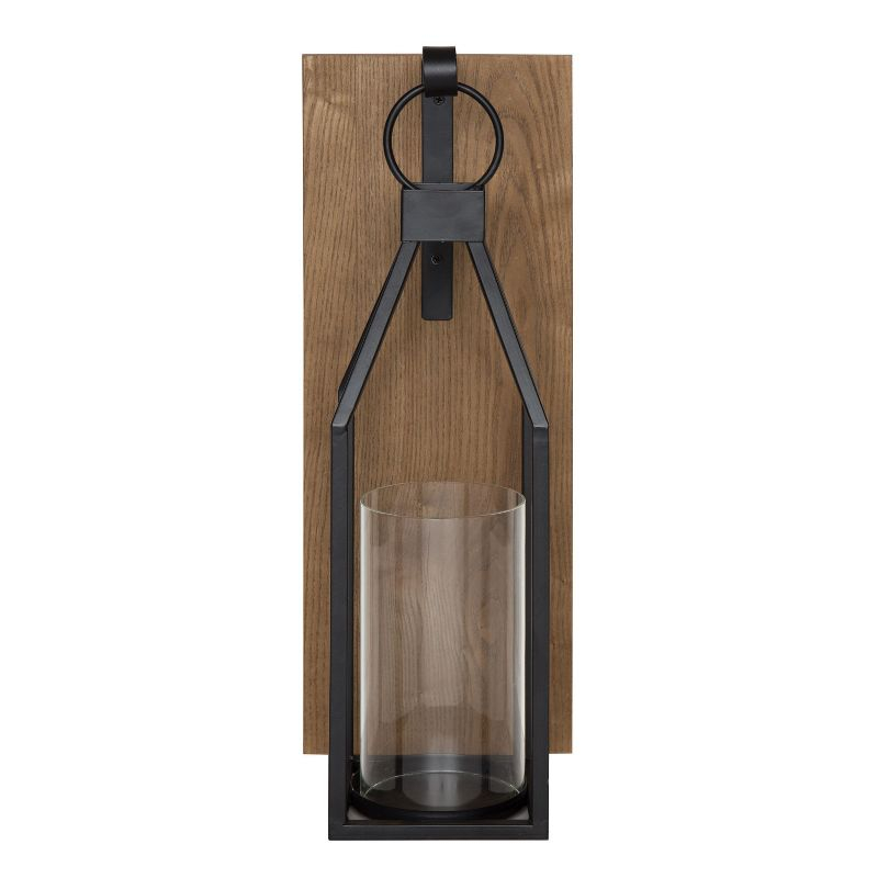 Kate and Laurel Oakly Rectangle Wood Wall Sconce, 7x18, Rustic Brown