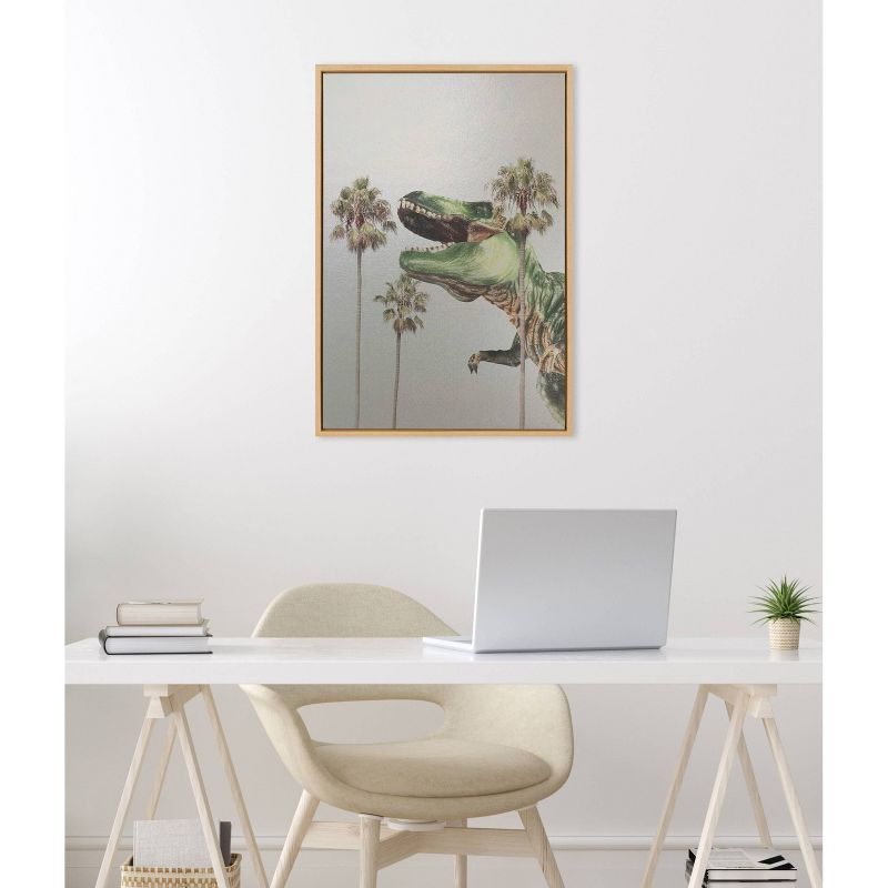 Kate & Laurel All Things Decor 23"x33" Sylvie Dinosaur Canvas Art: Whimsical Prehistoric Scene