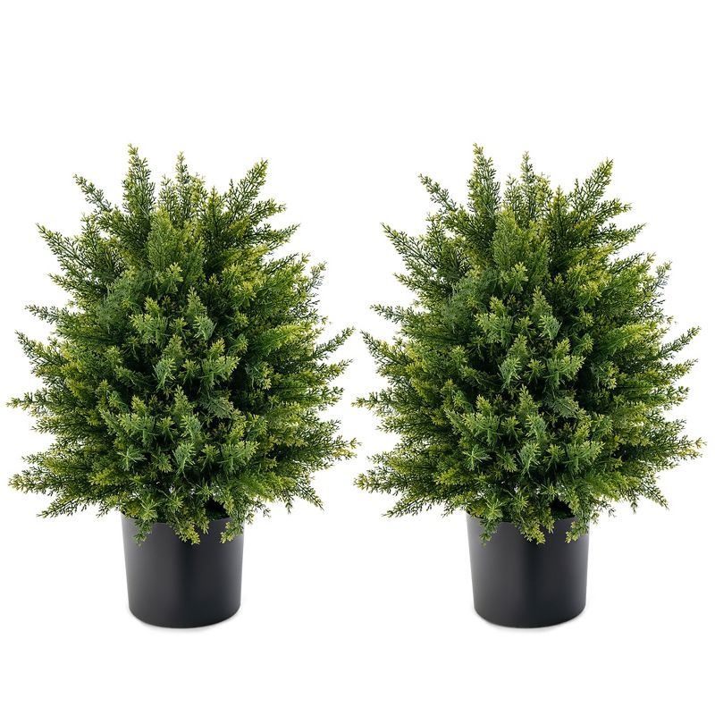 Costway 22'' Artificial Cedar Topiary Ball Tree 2-Pack Faux Shrub Bush Trees for Decor