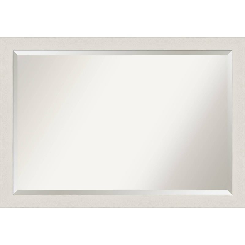 39" x 27" Rustic Plank White Framed Bathroom Vanity Wall Mirror - Amanti Art: Wall Mounted, Includes Hardware