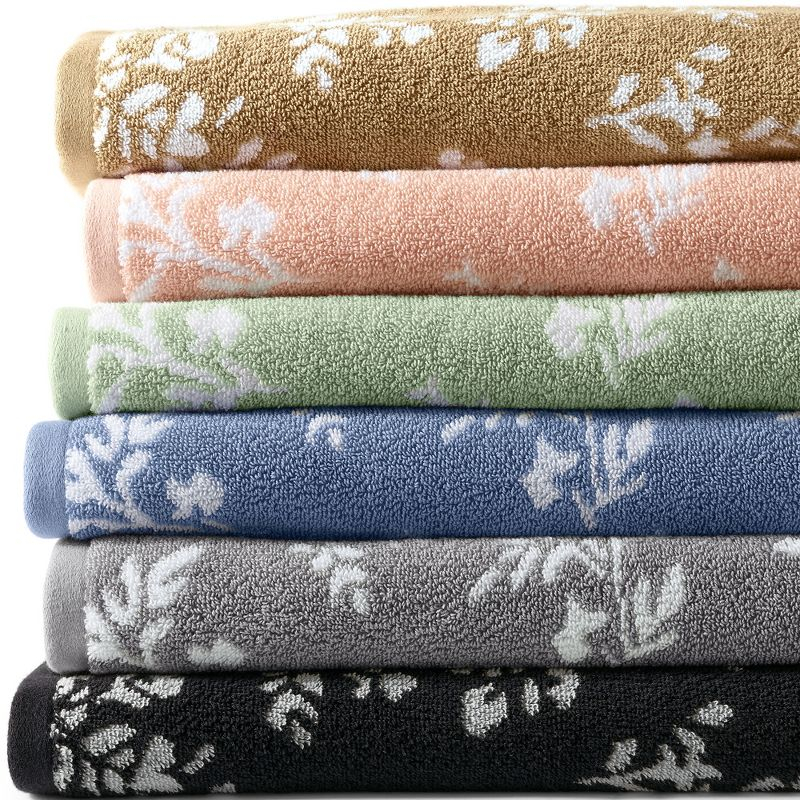 Lands' End Cotton Jacquard Bath Towel - Bath Towel - Ultimate Gray Flower Sprig