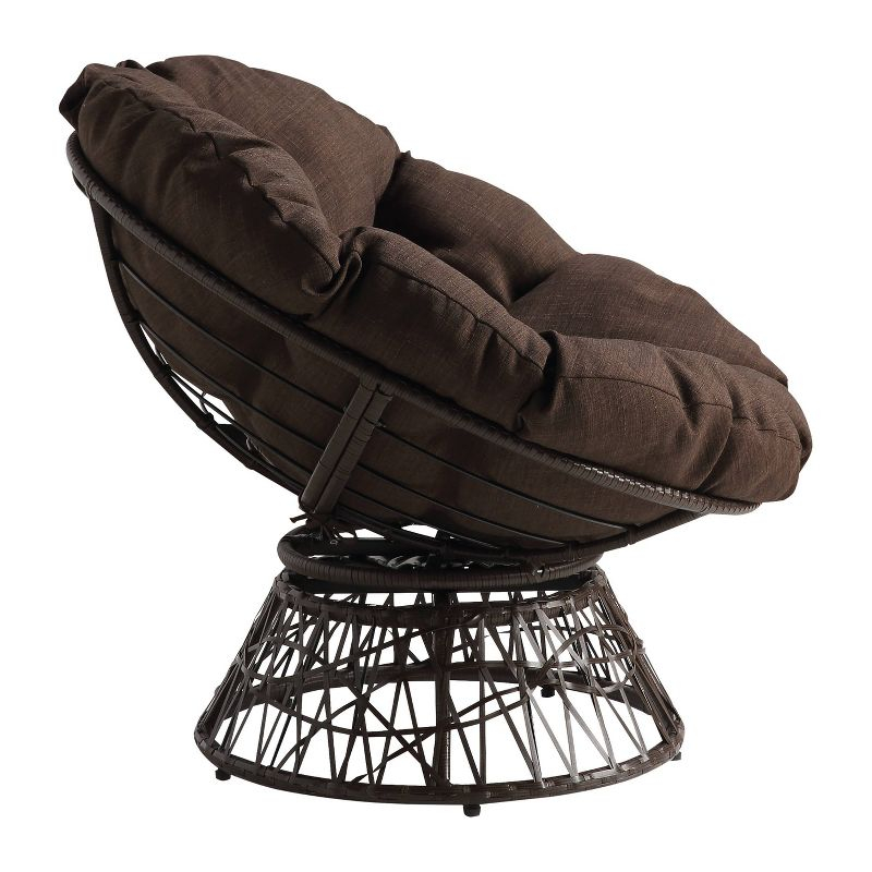 OSP Home Furnishings Papasan Chair Brown: Upholstered, Swivel, Reading & Dorm Saucer Chair with Cushion