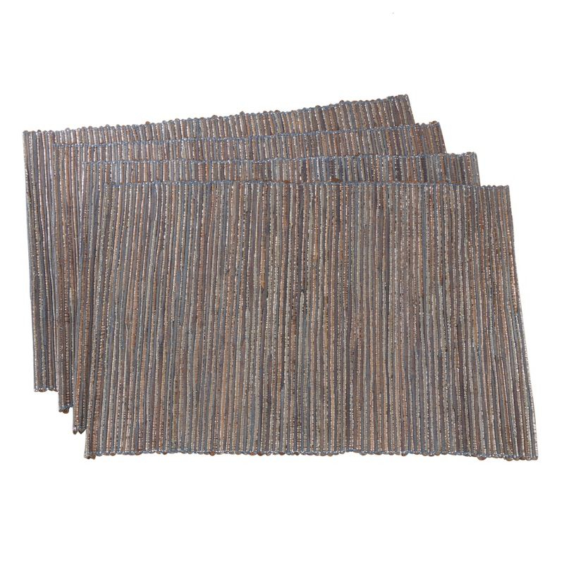 Saro Lifestyle Water Hyacinth Woven Placemats With Shimmering Accents, Blue, (Set of 4 pcs)