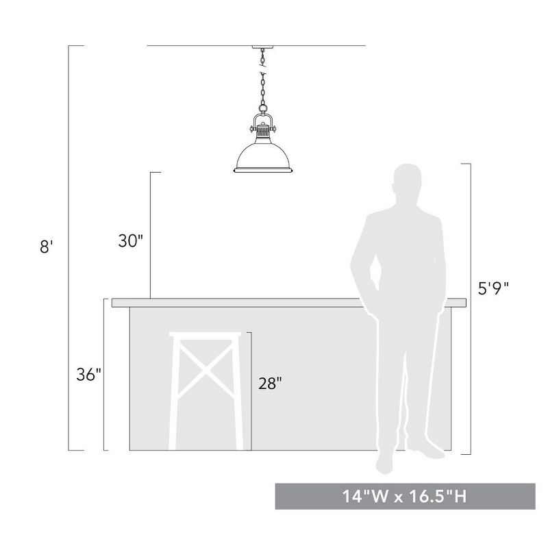 Golden Lighting Duncan 1-Light Large Pendant with Chain in Aged Brass with Matte Black