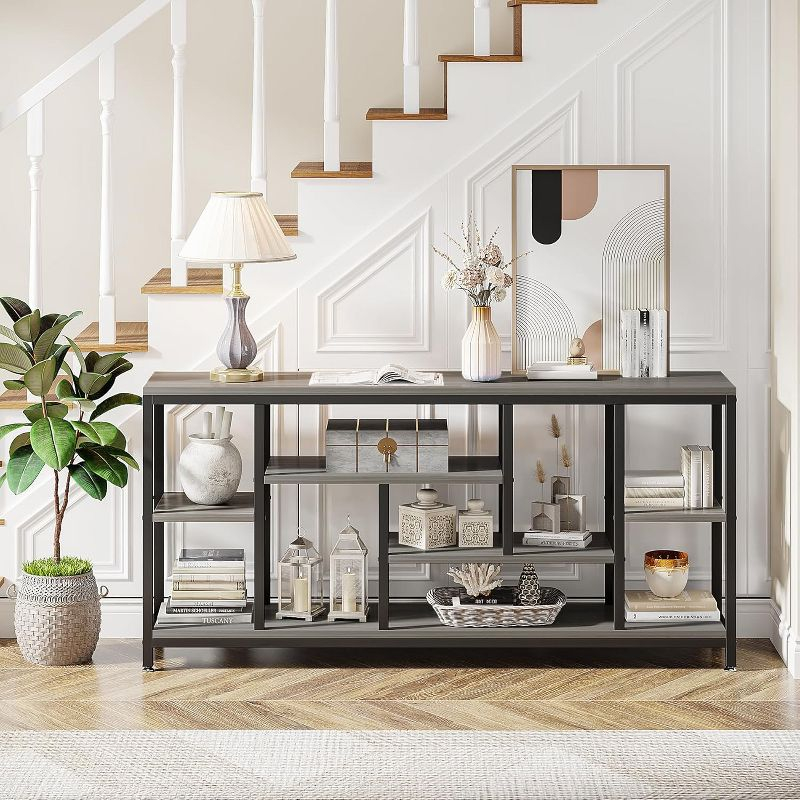 Hommoo 70.9" Console Table with Storage Shelves Gray