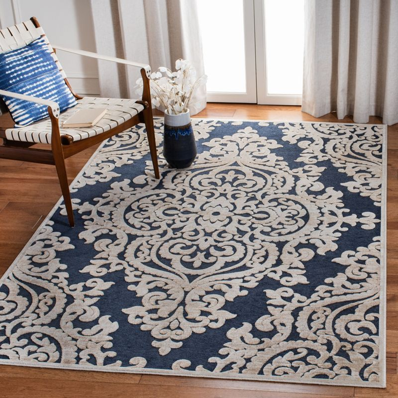 Paradise PAR390 Power Loomed Area Rug - Stone/Navy - 5'3"x7'6" - Safavieh.
