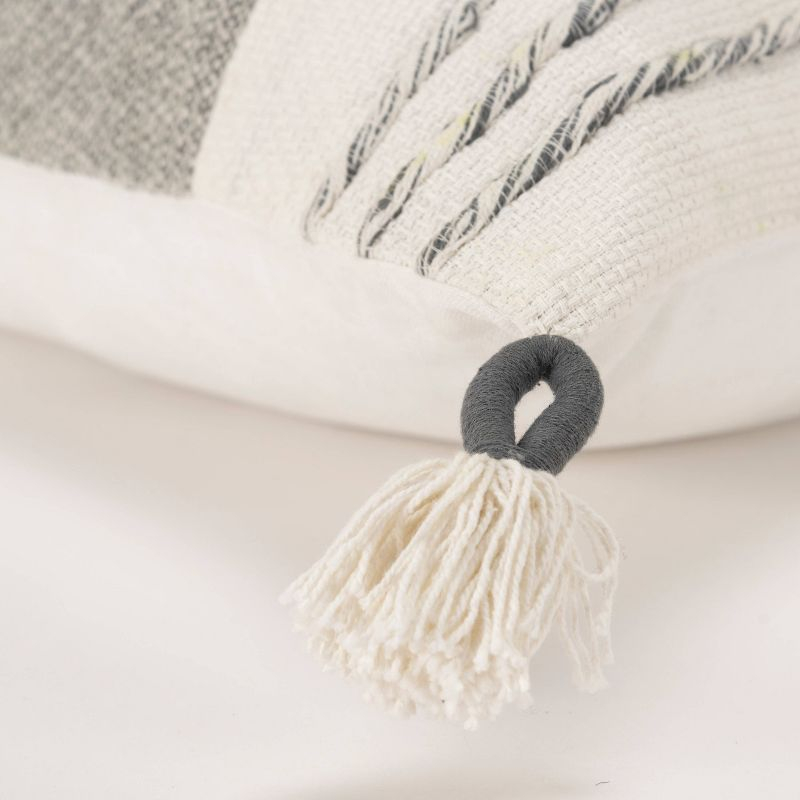 20"x20" Oversize Modern Craft Square Throw Pillow Cover Gray - Rizzy Home: Cotton Weave, Textured, Tasseled