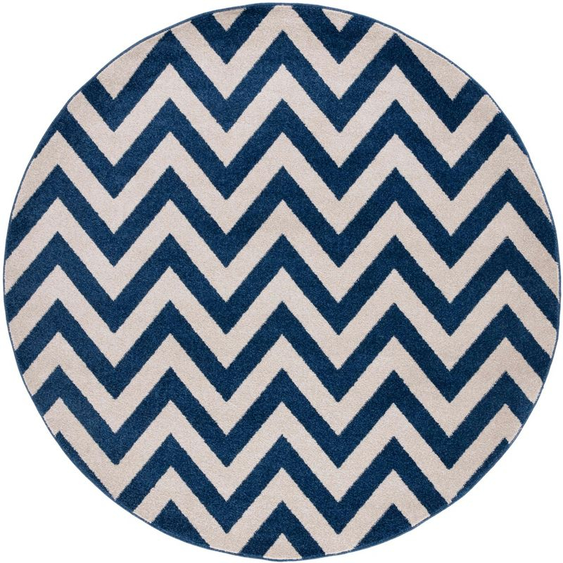 Amherst AMT419 Power Loomed Indoor Area Rug - Navy/Beige - 7' Round - Safavieh