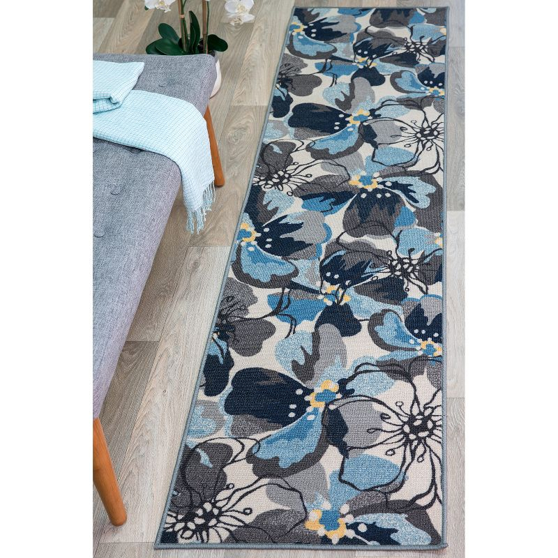 World Rug Gallery Modern Floral Non-Slip (Non-skid) Indoor Area Rug - Gray 2'x10':  Runner,  Low Pile,  Stain-Resistant