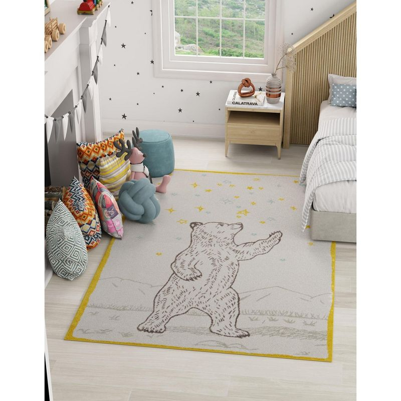 Unique Loom Whimsy Kids Collection Area Rug - Grizzly (2' 2" x 2' 11" Rectangle Ivory and Gray/Yellow)