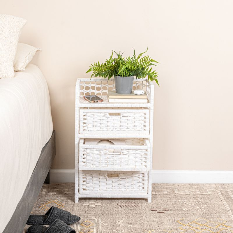 Household Essentials 3-Drawer Dresser with Top Shelf and Cutout Handles, White