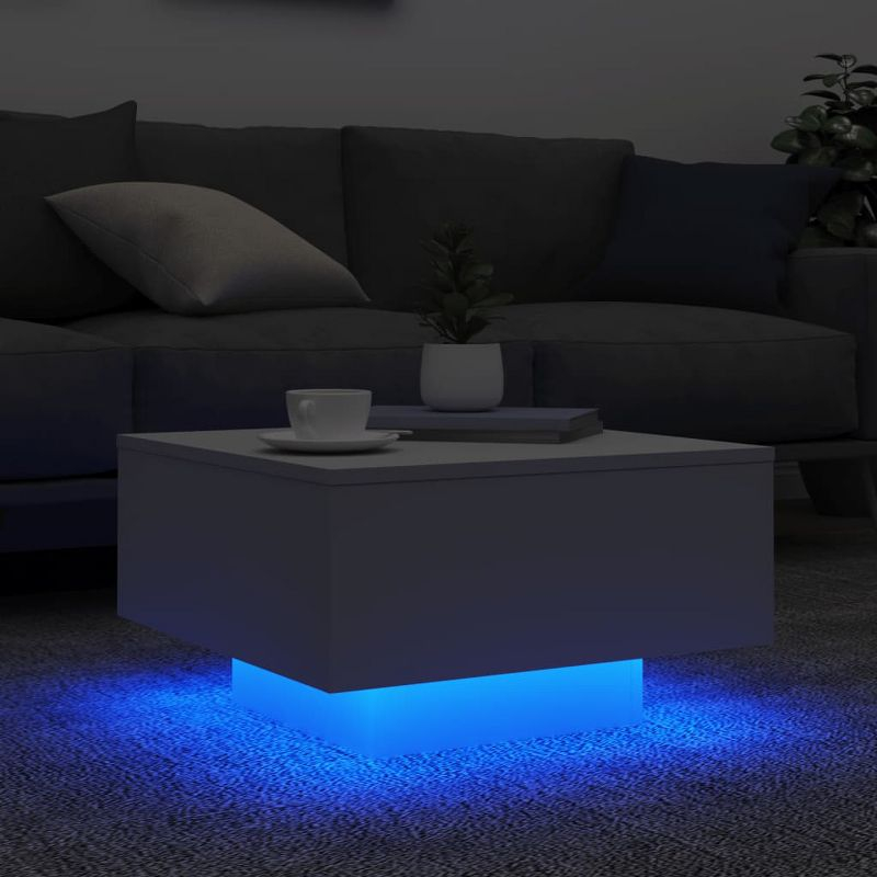 vidaXL Coffee Table with LED Lights White 21.7 in.x21.7 in.x12.2 in.
