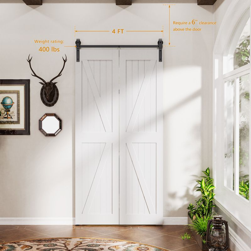 48 inch Bi-Folding Sliding Barn Door Hardware Track Kit, 4FT Black Roller Kit for 2 Doors, J Shape(No Door)