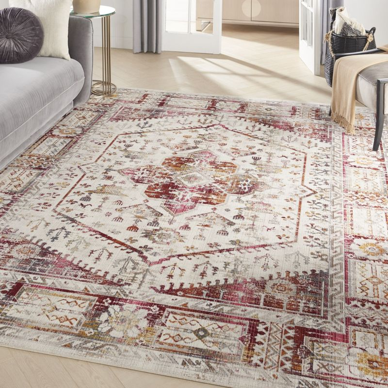 Nourison Vintage Kashan 8'10" x 11'10" Ivory Red Bordered Indoor Rug