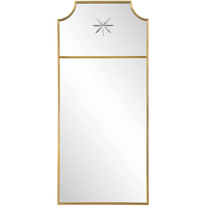 Uttermost Rectangular Vanity Decorative Wall Mirror Curved Corner Satin Brushed Brass Frame 18" Wide Bathroom Bedroom Living Room