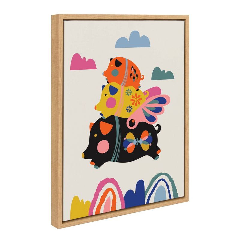 18" x 24" Sylvie Flying Pigs Framed Canvas Wall Art by Rachel Lee Natural - Kate and Laurel