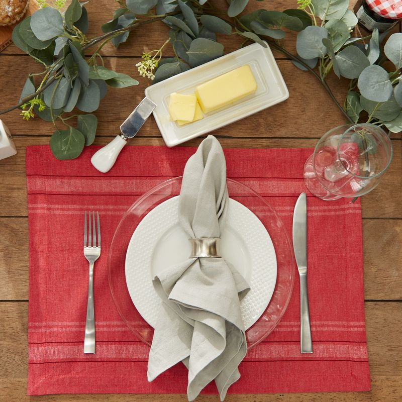 TANGO RED CHAMBRAY FRENCH STRIPE PLACEMAT SET/6
