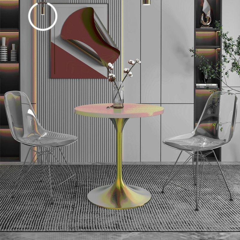 LeisureMod Verve 27" Round Dining Table - MDF Wood Top with Brushed Gold Pedestal Base Accent Side Table for Kitchen and Home