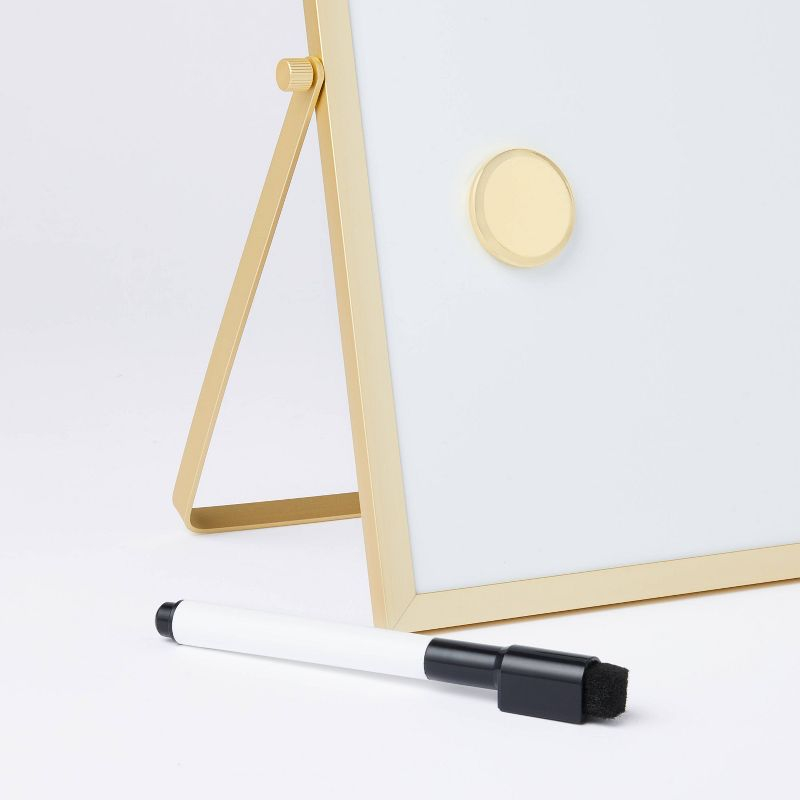 8"x12" Gold Framed Easel Desktop Dry Erase Board - Threshold™: Office Supplies, MDF & Aluminum, White Presentation Board