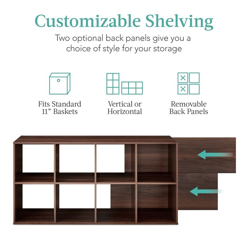 Best Choice Products 8-Cube Bookshelf, 11in Display Storage System, Organizer w/ Removable Back Panels - Walnut
