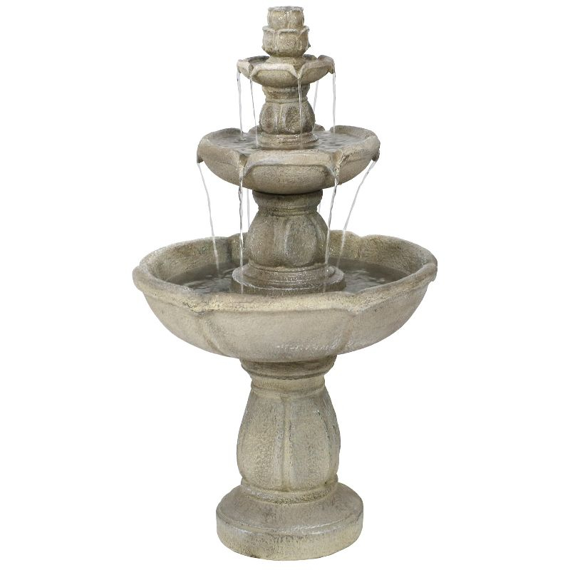 Sunnydaze 35"H Electric Fiberglass 3-Tier Birds' Delight Outdoor Bird Bath Water Fountain