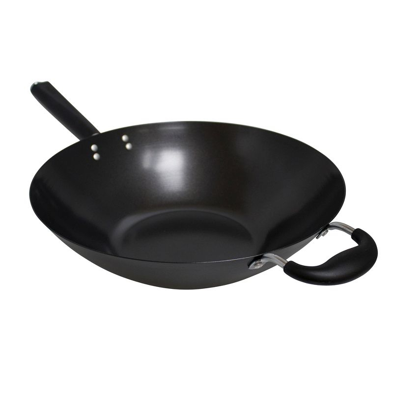 IMUSA 14" Coated Wok with Bakelite Handle: Nonstick Carbon Steel Stir Fry Pan, 64 Volume, Electric & Gas Compatible