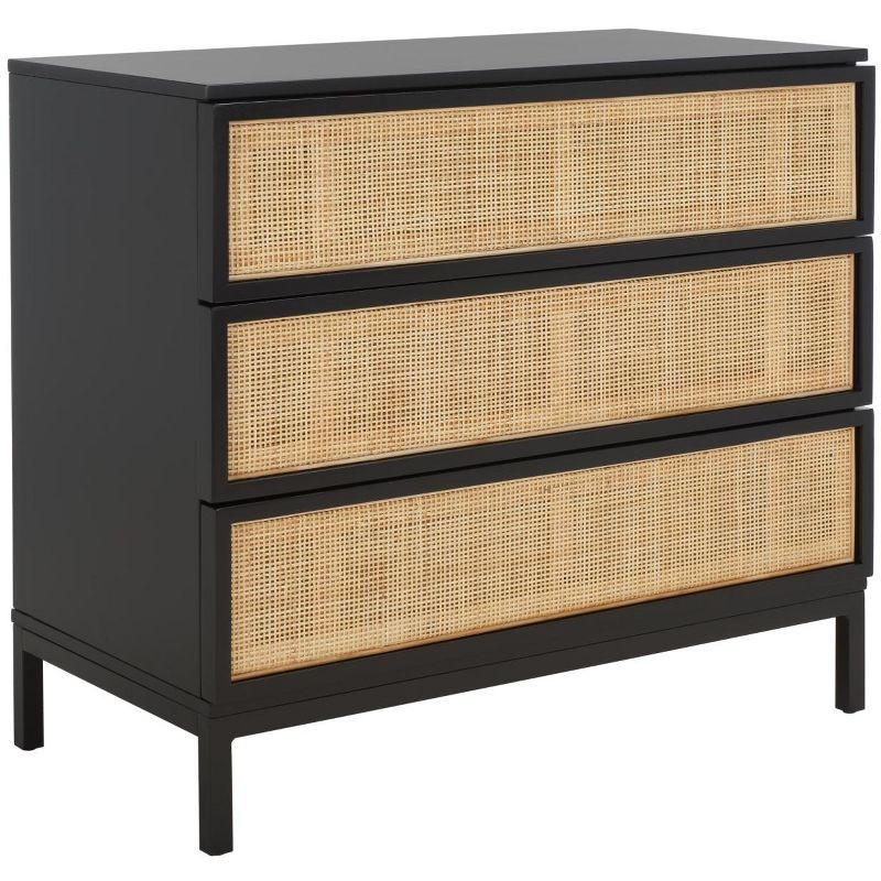 Zadie 3 Drawer Rattan Chest - Black/Natural - Safavieh
