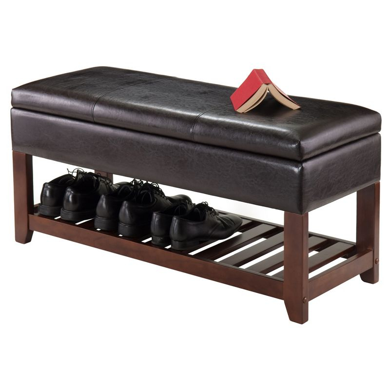 Monza Bench with Storage Chest and Shoe Rack, Faux Leather Cushion - Winsome