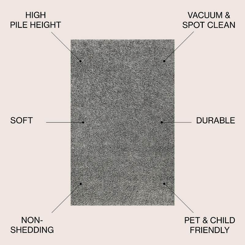 5'x8' Mercer Shag Plush Area Rug, Charcoal - JONATHAN Y