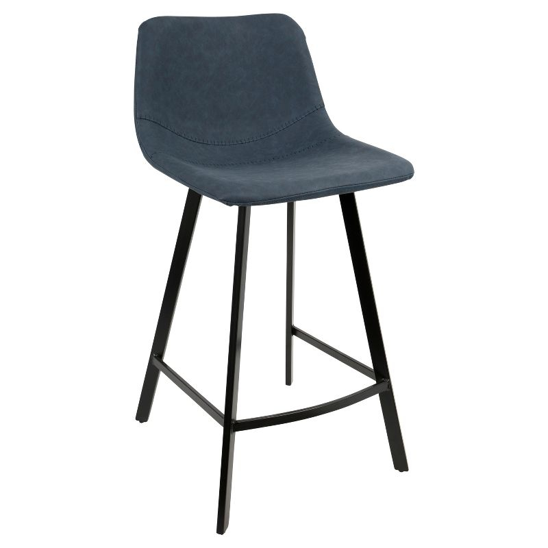 Set of 2 26" Outlaw Industrial Counter Height Barstool Blue - Lumisource: Faux Leather, Metal Legs, Footrest