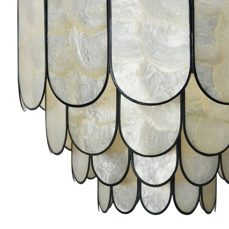 Storied Home 14" Round 4-Tier Capiz and Metal Flush Mount Ceiling Light Black: UL Listed, Iron Body, Off-White Shade