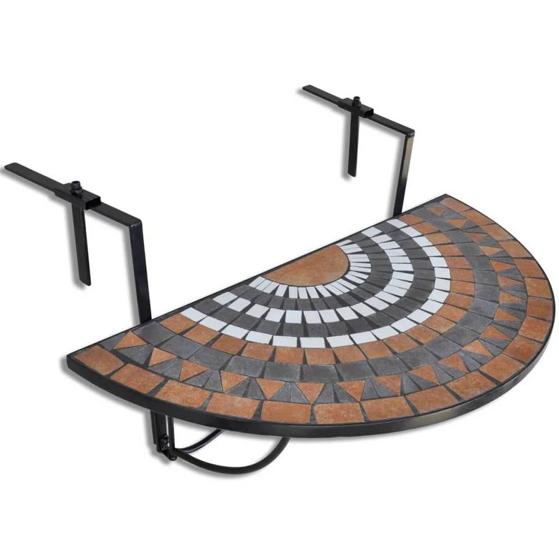 vidaXL Hanging Balcony Table, Terracotta and White Mosaic